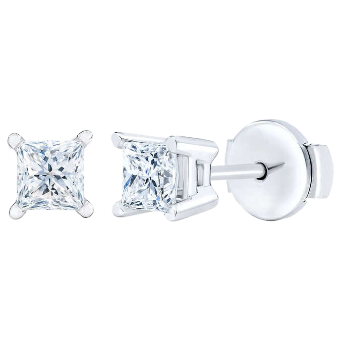 Princess Cut 0.73 ctw VS2 Clarity, G Color Diamond 14kt White Gold Stud Earrings