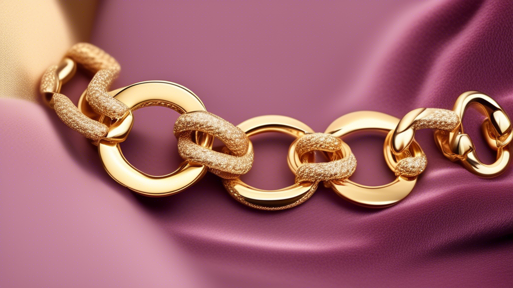 Create a high-quality image of a stylish gold Milano chain bracelet elegantly resting on a luxurious velvet cushion. The bracelet should showcase intricate, classic craftsmanship with a polished finis