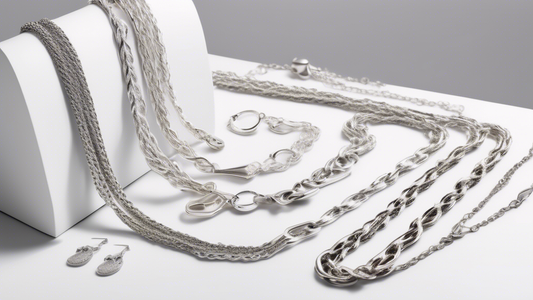 Create an image of a stylish individual layering jewelry, with a focus on a sleek silver rope chain. The backdrop should be a modern, chic setting such as a well-lit vanity or a boutique. The individu