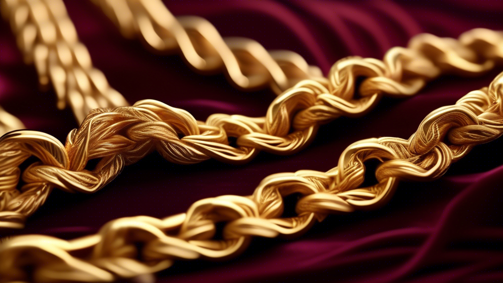 A luxurious, high-resolution image of a solid gold Franco chain necklace elegantly draped on a velvet cushion. The close-up shot highlights the intricate weave and craftsmanship of each strand, with s