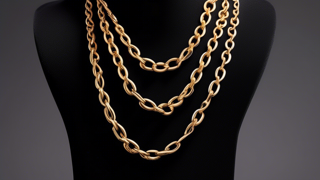Create an image depicting a selection of stylish, thick rolo chains for men. The chains should be displayed elegantly on a black velvet surface, highlighting their robust, interlocking circular links.