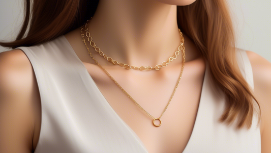 A close-up image of a minimalist, elegant dainty rolo chain necklace layered perfectly on a woman's neck. The necklace features delicate interlocking round links that shine subtly under soft lighting,