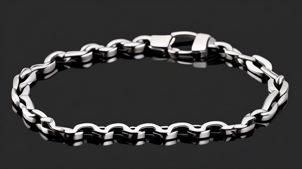 Create a high-resolution image of a stainless steel mariner chain bracelet. Make sure the bracelet is showcased on a clean, minimalist background to highlight its timeless elegance and intricate desig