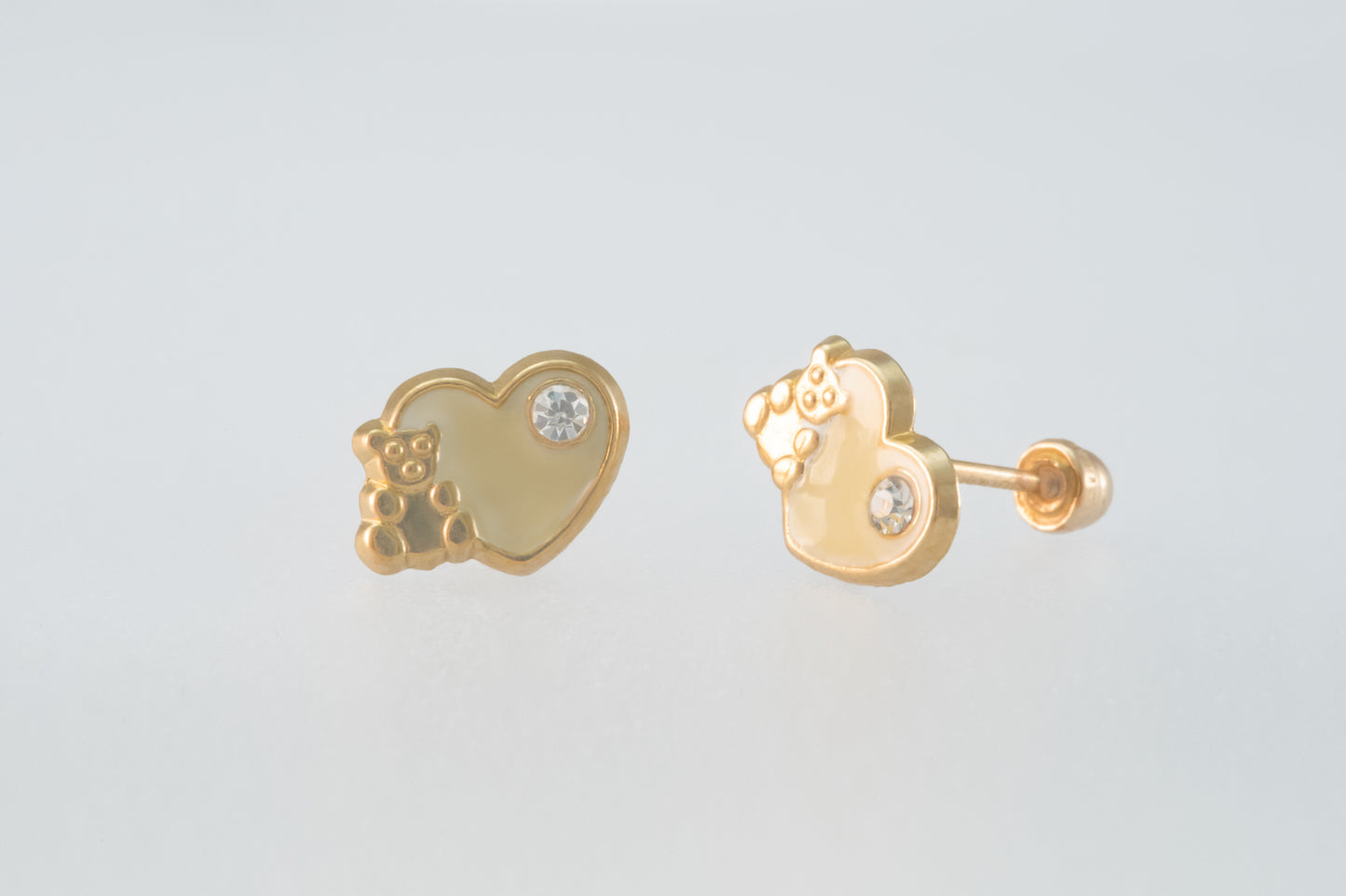 10K Gold Heart Bear Earrings