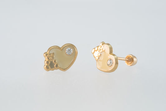 10K Gold Heart Bear Earrings