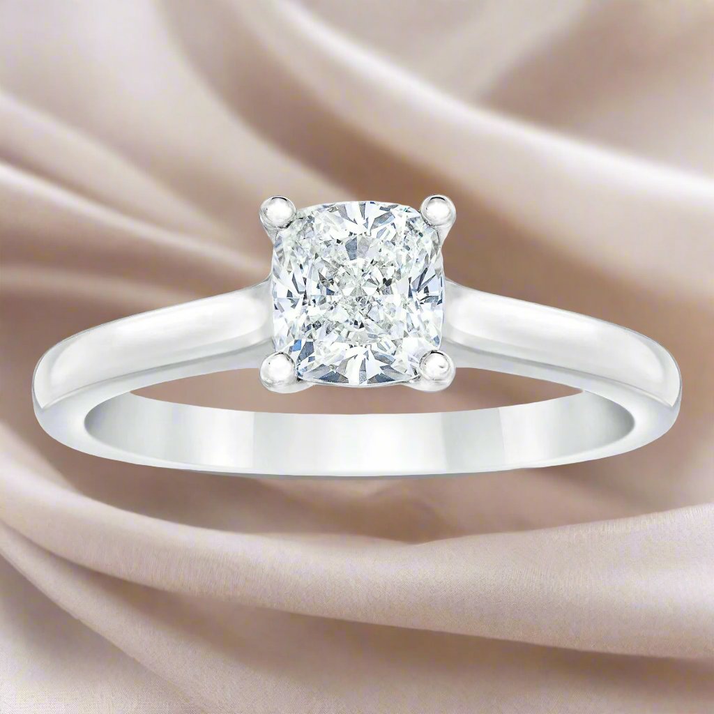 Cushion Cut 1.00 ct VS2 Clarity, H Color Diamond Platinum Solitaire Ring