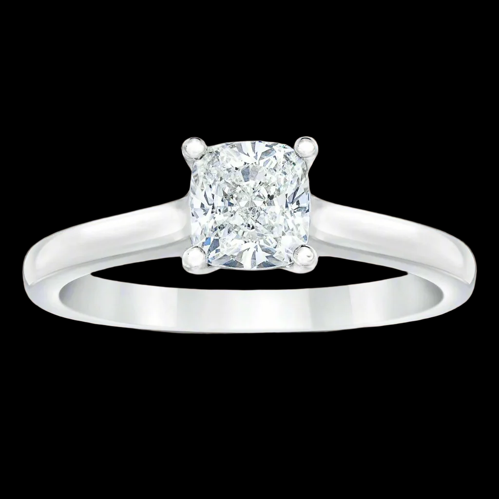 Cushion Cut 1.00 ct VS2 Clarity, H Color Diamond Platinum Solitaire Ring