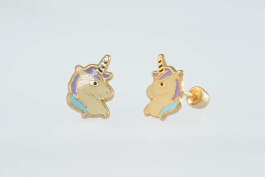 14K Gold Unicorn Earrings