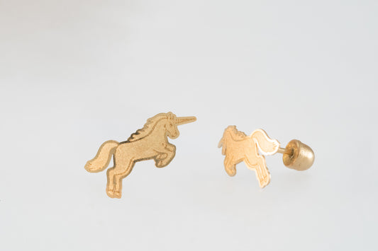 14K Gold Unicorn Earrings