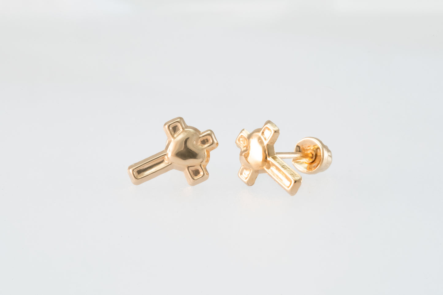 14K Gold Cross with Heart Earrings