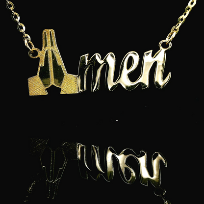 14K Gold "Amen" Pendant w/ Diamond-Cut Rolo Chain