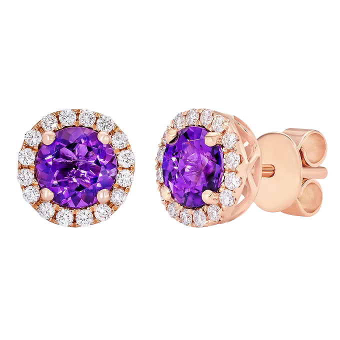 Amethyst and Diamond 14kt Rose Gold Earrings