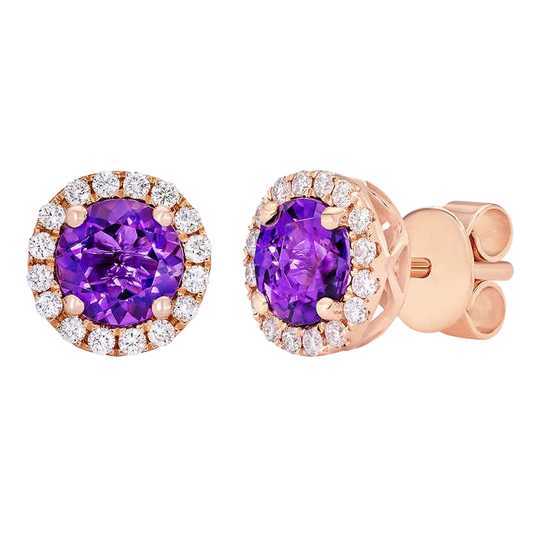 Amethyst and Diamond 14kt Rose Gold Earrings