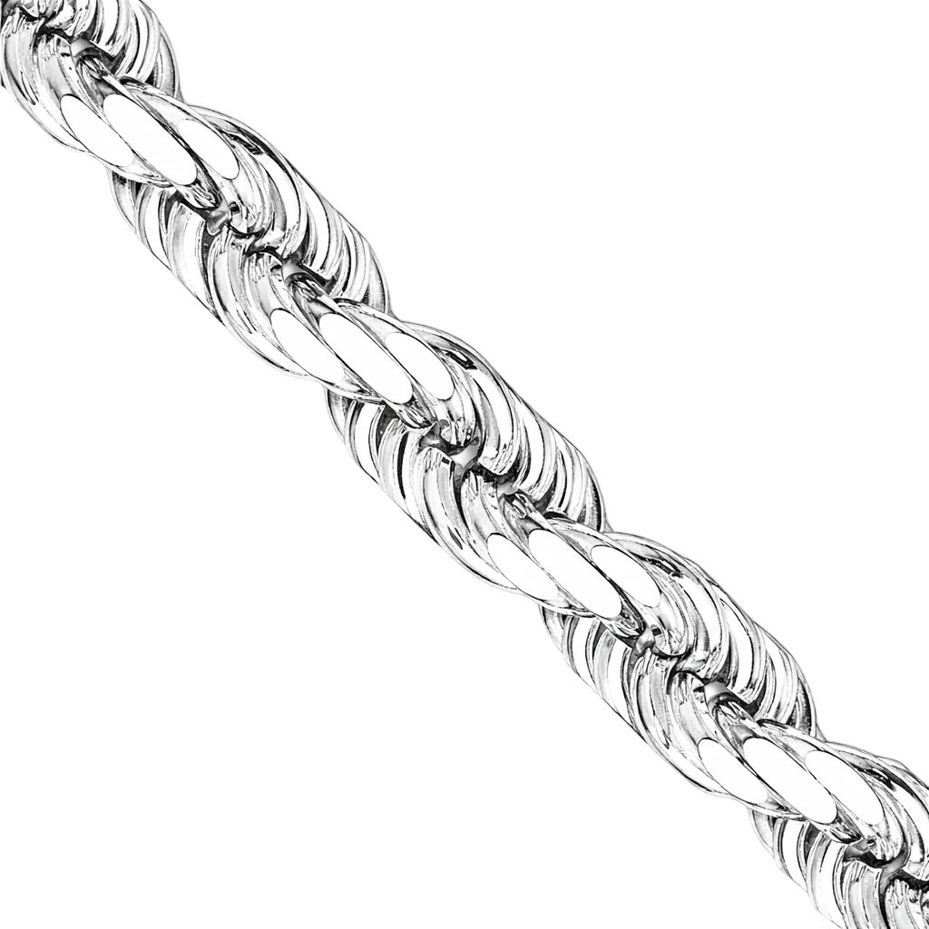 White Gold Solid Diamond Cut Rope Chain