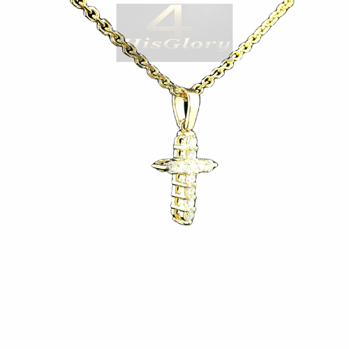 14K Gold Diamond Cross Necklace w/ Diamond-Cut Rolo Chain - 0.5 Carat Diamonds