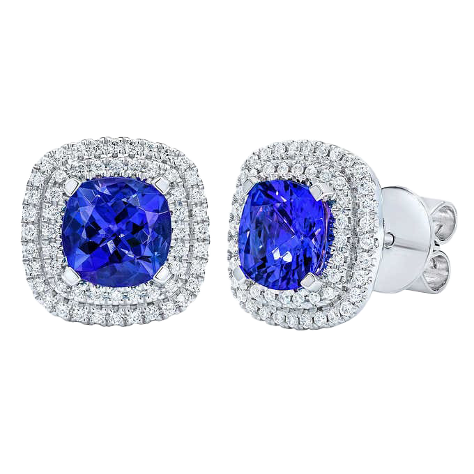Cushion 7 mm Tanzanite and Diamond 18kt White Gold Stud Earrings