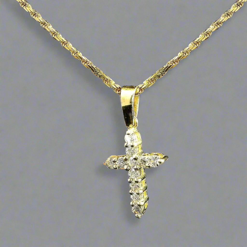 14k Yellow Gold .55 CTW Diamond Cross Pendant with Bail