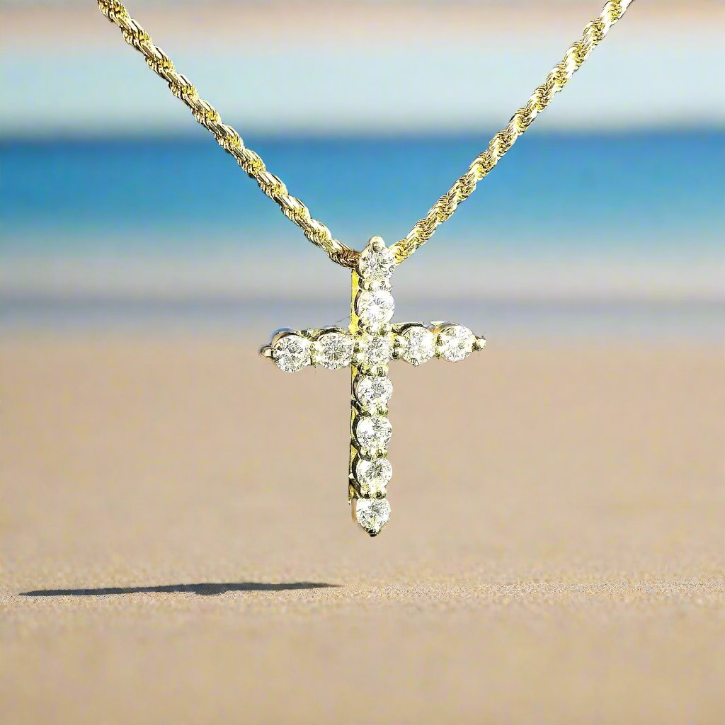 14k Yellow Gold Diamond Cross 1 CTW