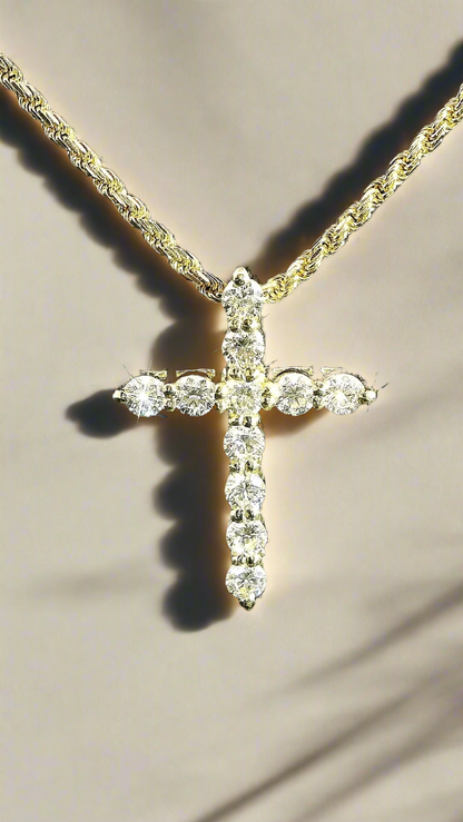 14k Yellow Gold Diamond Cross 1 CTW