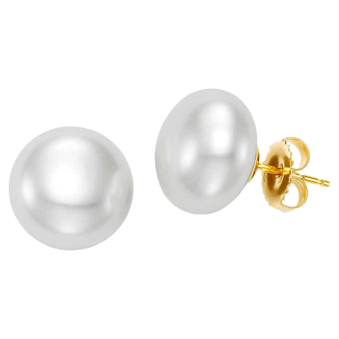 Freshwater Cultured 12-13mm Button Pearl 14kt Yellow Gold Earrings