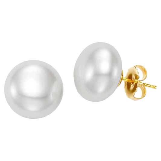 Freshwater Cultured 12-13mm Button Pearl 14kt Yellow Gold Earrings