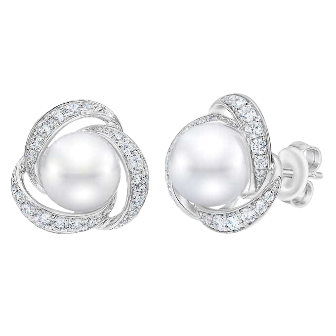 Freshwater Cultured 7.5-8mm Pearl & Diamond 14kt White Gold Earrings