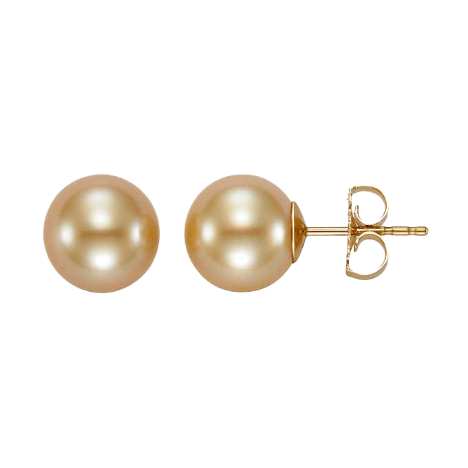 Golden South Sea Cultured 9-10mm Pearl 18kt Yellow Gold Earrings