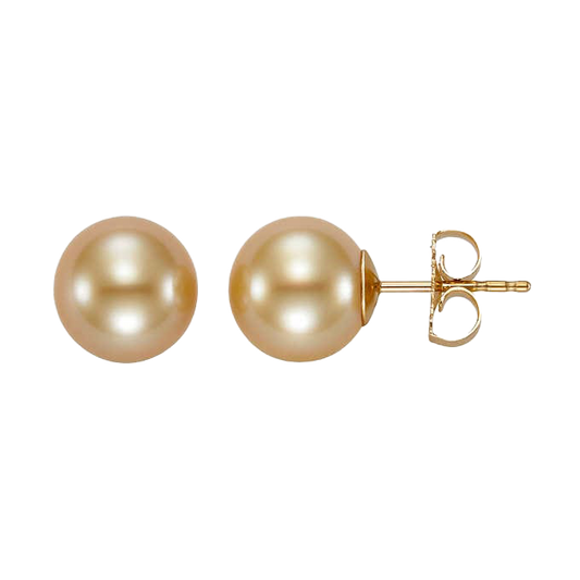 Golden South Sea Cultured 9-10mm Pearl 18kt Yellow Gold Earrings