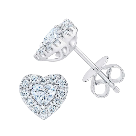 Heart Shape & Round Brilliant 1.00 ctw VS2 Clarity, I Color Diamond 14kt White Gold Stud Earrings