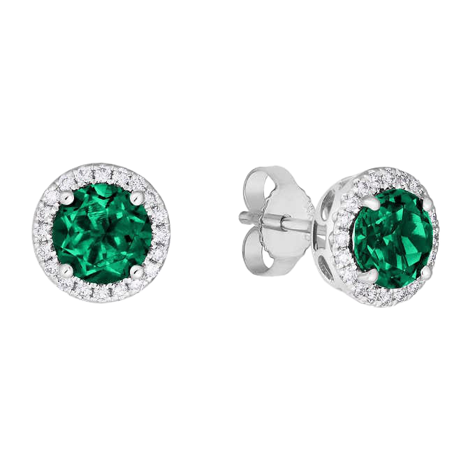 Lab Created Emerald and Diamond 14kt White Gold Earrings