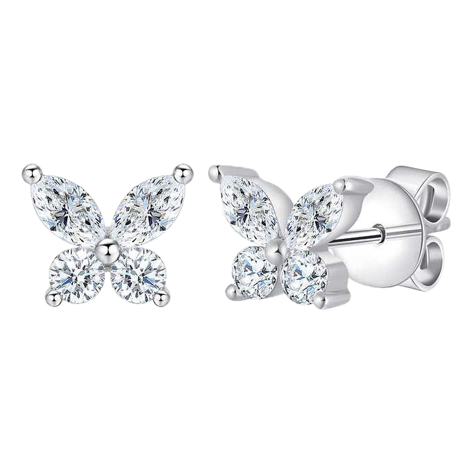 Marquise Cut & Round Brilliant 0.58ctw VS2 Clarity, I Color Diamond 14kt White Gold Butterfly Earrings