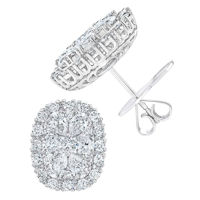 Multi Cut 3.82 ctw VS2 Clarity, I Color Diamond 18kt White Gold Cluster Earrings