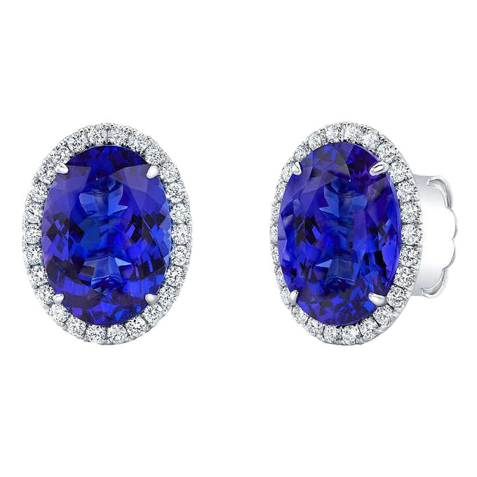 Oval Cut 10x14 mm Tanzanite and Diamond 18kt White Gold Earrings