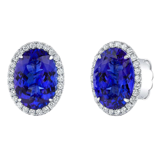 Oval Cut 10x14 mm Tanzanite and Diamond 18kt White Gold Earrings