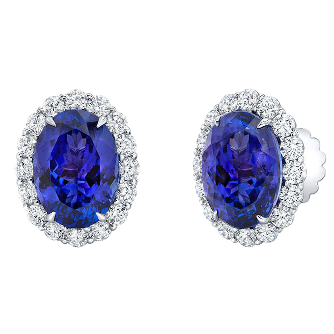 Oval Cut 10x8 mm Tanzanite and Diamond 18kt White Gold Earrings