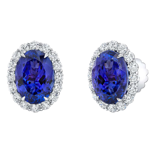 Oval Cut 10x8 mm Tanzanite and Diamond 18kt White Gold Earrings