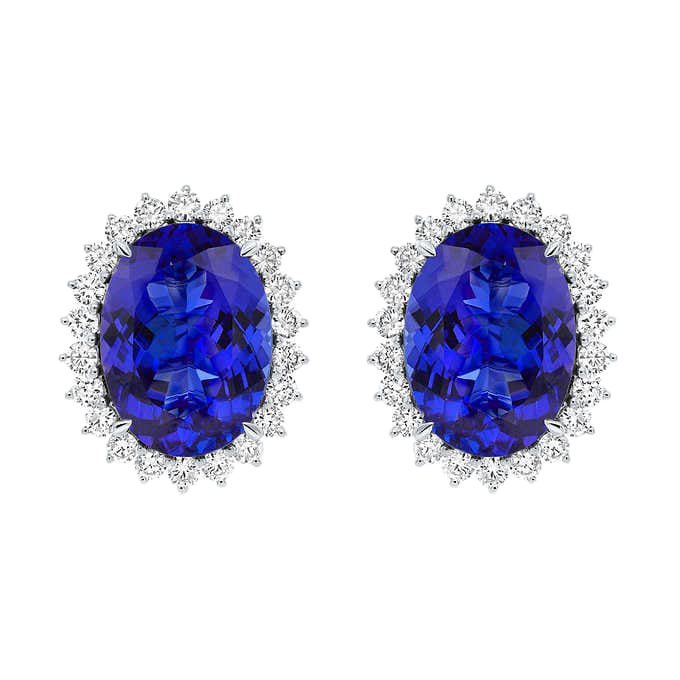 Oval Cut 16x13 mm Tanzanite & Diamond 18kt White Gold Earrings