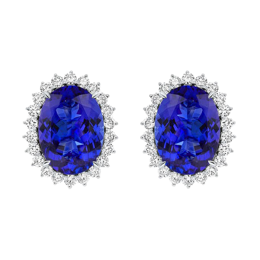 Oval Cut 16x13 mm Tanzanite & Diamond 18kt White Gold Earrings