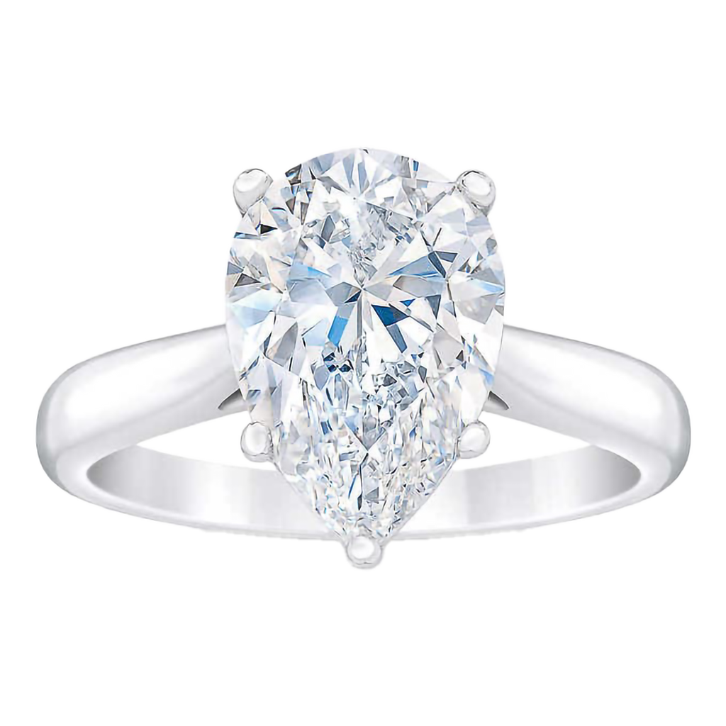 Pear Shape 3.21 ct VS1 Clarity, E Color Diamond Platinum Solitaire Ring