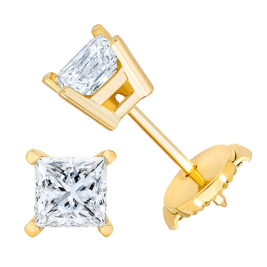 Princess Cut 1.00 ctw VS2 Clarity, I Color Diamond 14kt Gold Stud Earrings