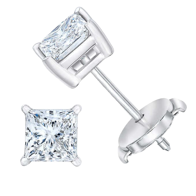 Princess Cut 2.00 ctw VS2 Clarity, I Color Diamond Platinum Push Lock Stud Earrings