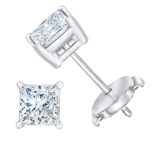 Princess Cut 2.00 ctw VS2 Clarity, I Color Diamond Platinum Push Lock Stud Earrings