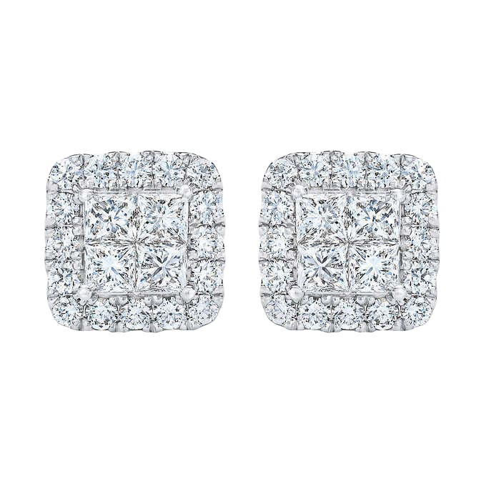 Princess Cut & Round Brilliant 1.50ctw VS2 Clarity, G Color Diamond 14kt White Gold Stud Earrings