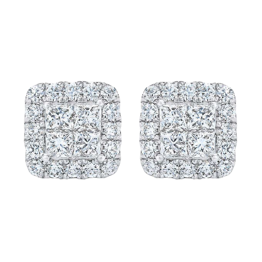 Princess Cut & Round Brilliant 1.50ctw VS2 Clarity, G Color Diamond 14kt White Gold Stud Earrings
