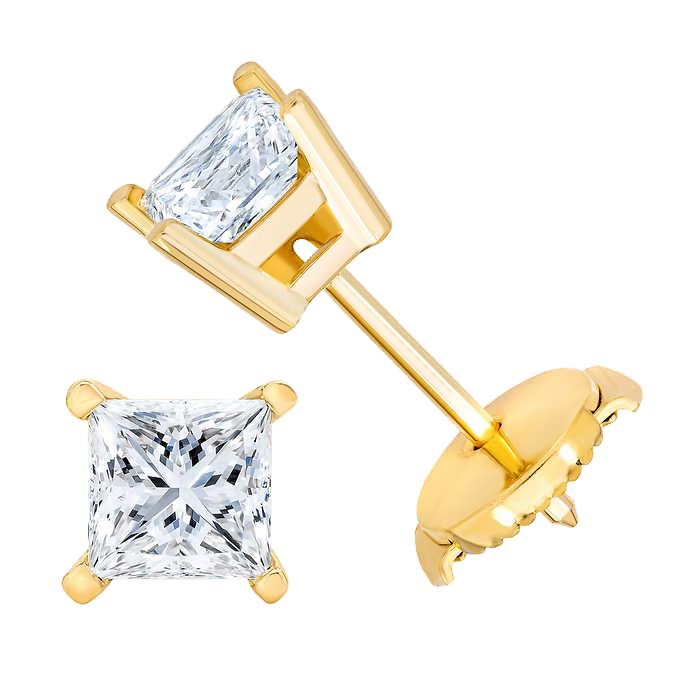 Princess Cut 1.00 ctw VS2 Clarity, I Color Diamond 14kt Gold Stud Earrings