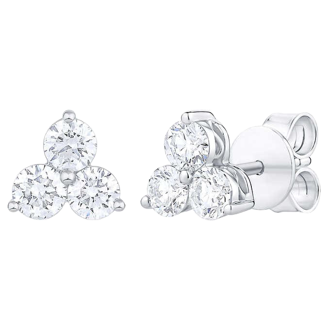 Round Brilliant 0.85 ctw VS2 Clarity, I Color Diamond 14kt White Gold Three Stone Earrings