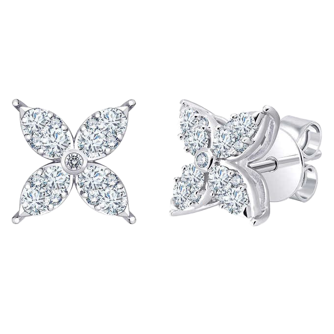Round Brilliant 0.90 ctw VS2 Clarity, I Color Diamond 14kt White Gold Flower Earrings