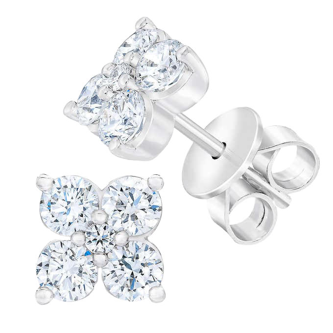 Round Brilliant 1.00 ctw VS2 Clarity, I Color Diamond 14kt White Gold Flower Earrings