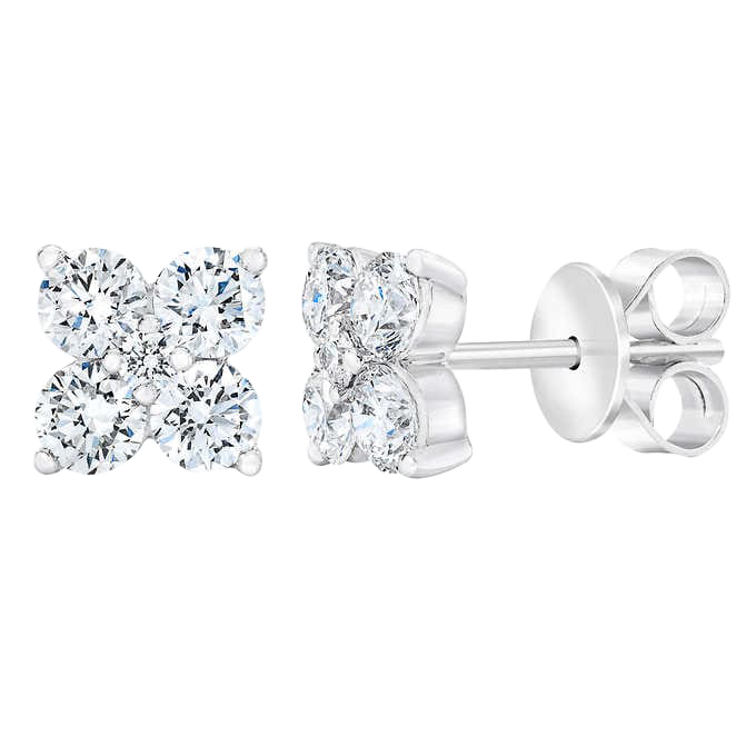 Round Brilliant 1.20 ctw VS2 Clarity, I Color Diamond 14kt White Gold Flower Earrings