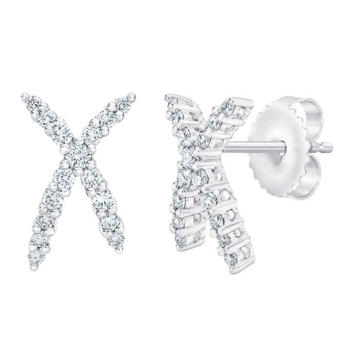 Round Brilliant 0.34 ctw VS2 Clarity, I Color Diamond 14kt Gold X Shape Earrings